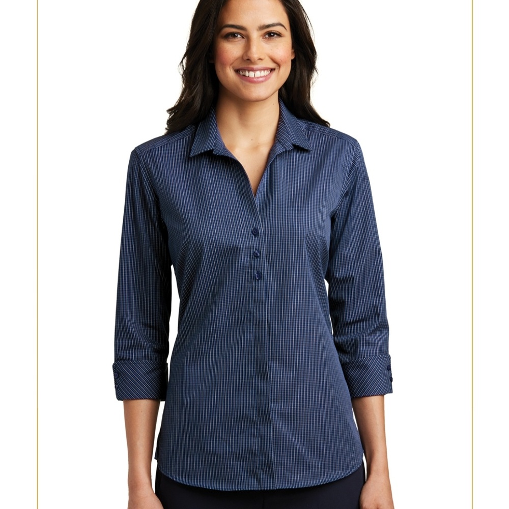 Port Authority® Ladies 3/4-Sleeve Micro Tattersal